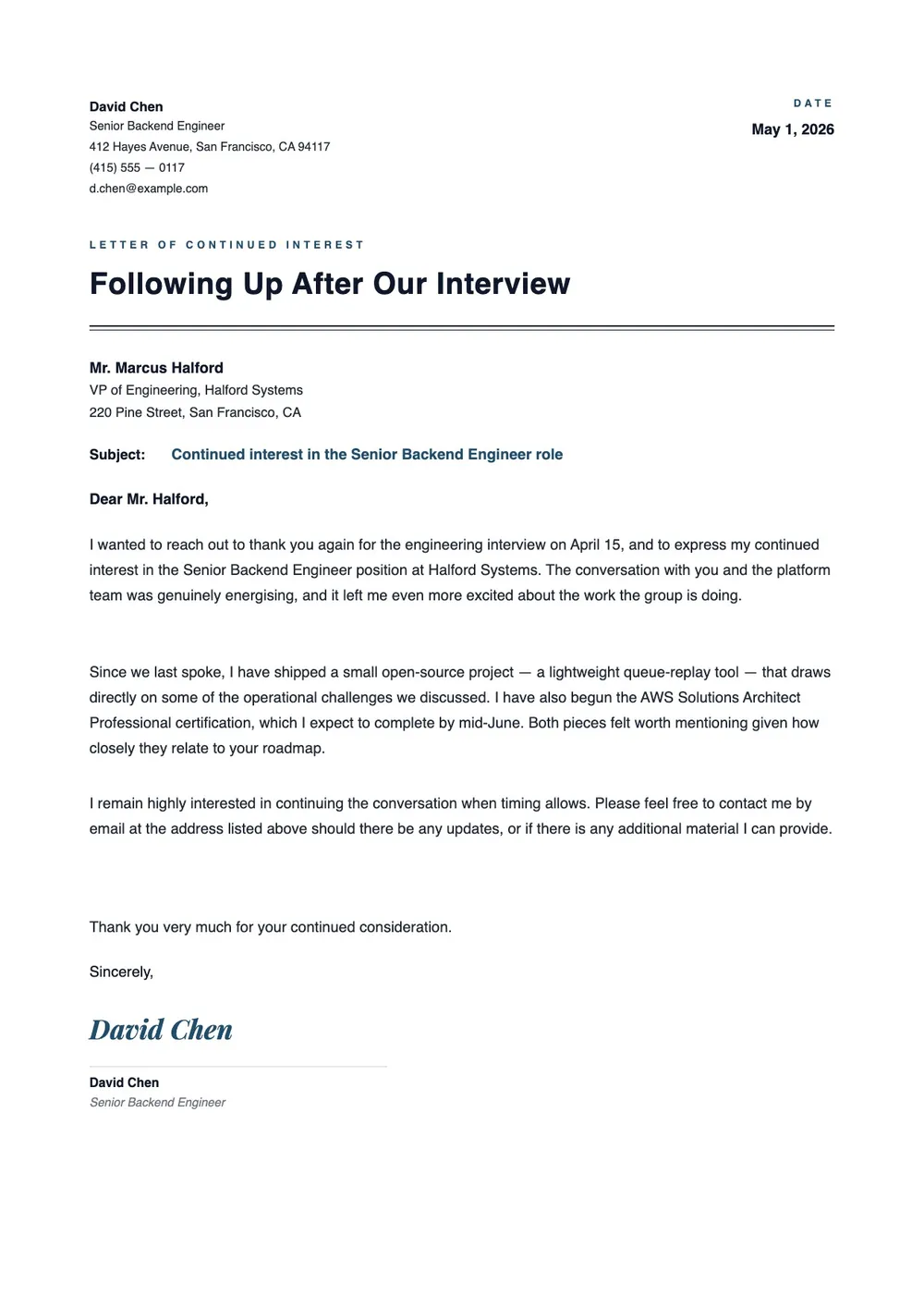 letter of continued interest template