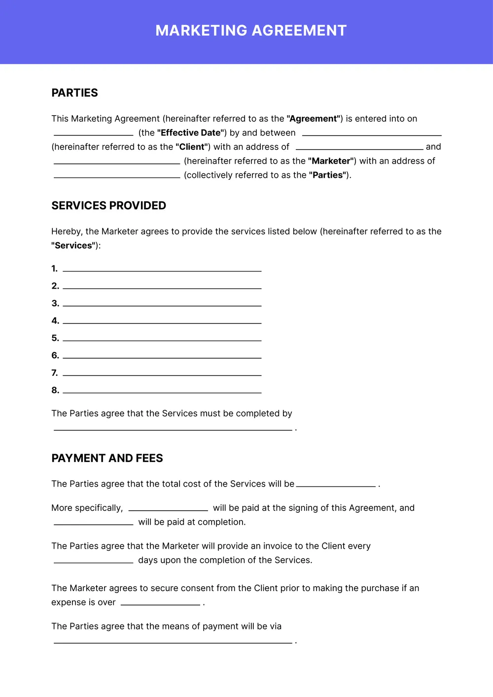 marketing agency contract template