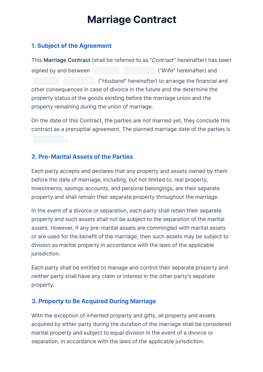marriage contract template