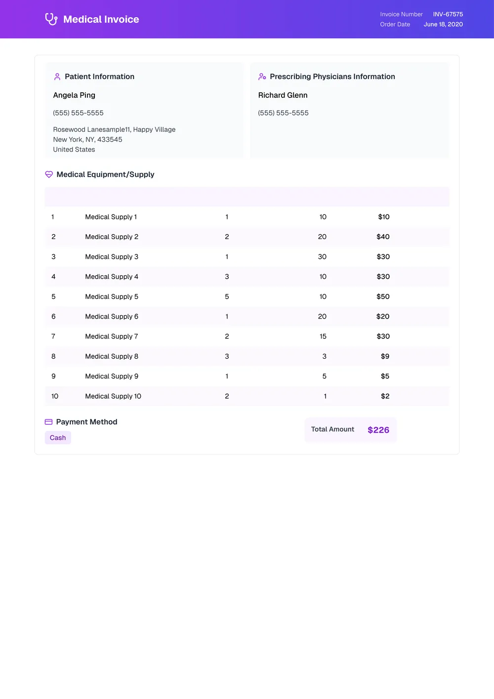 medical invoice template