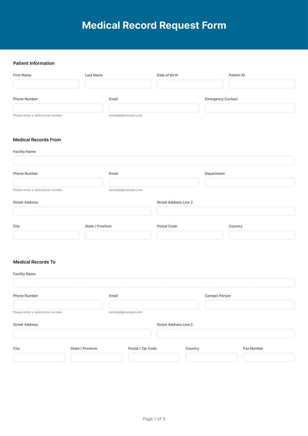 medical records request form template