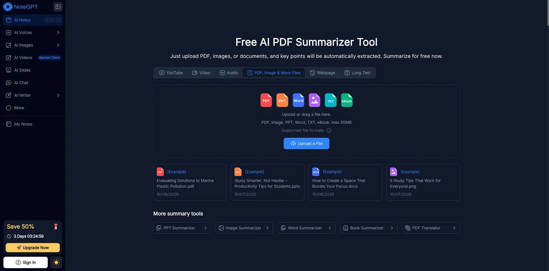 NoteGPT pdf summarizer