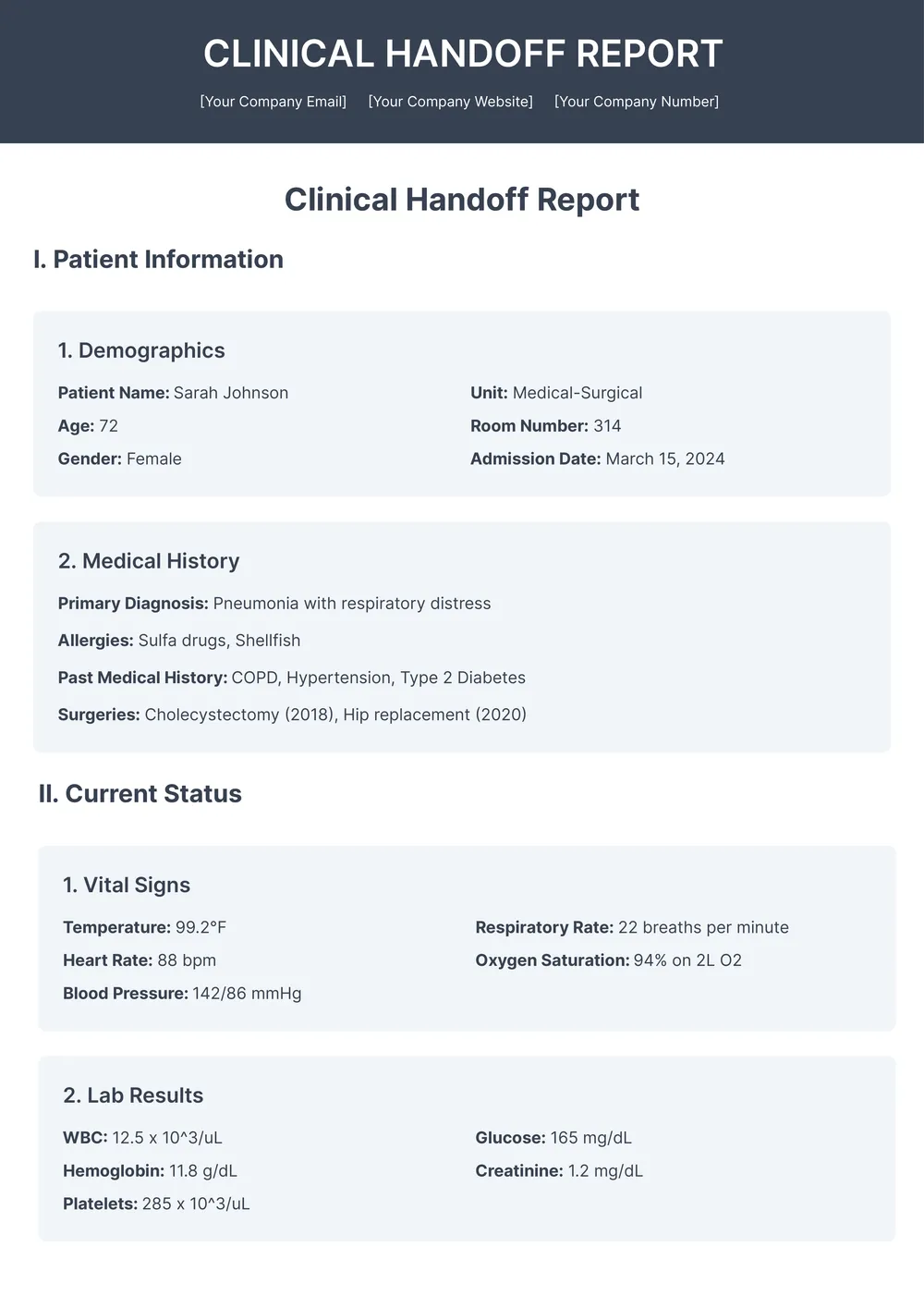 nursing handoff report template