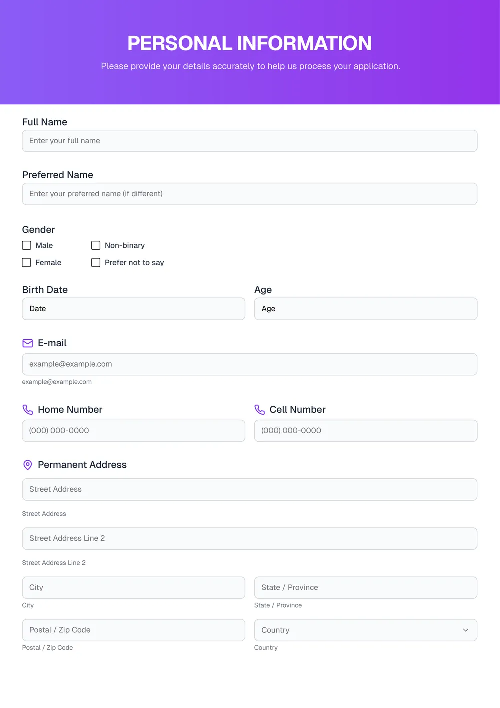 online internship application form template