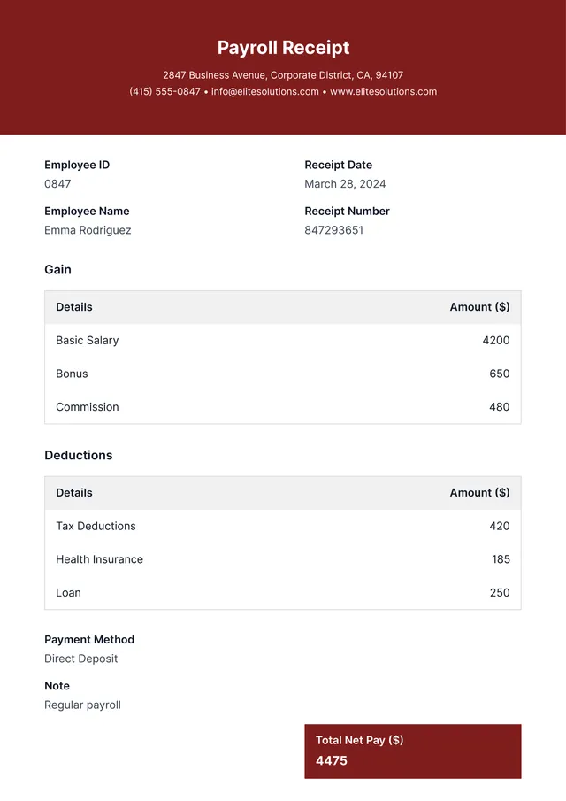 payroll receipt template