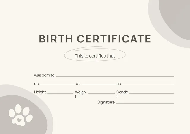 pet birth certificate template