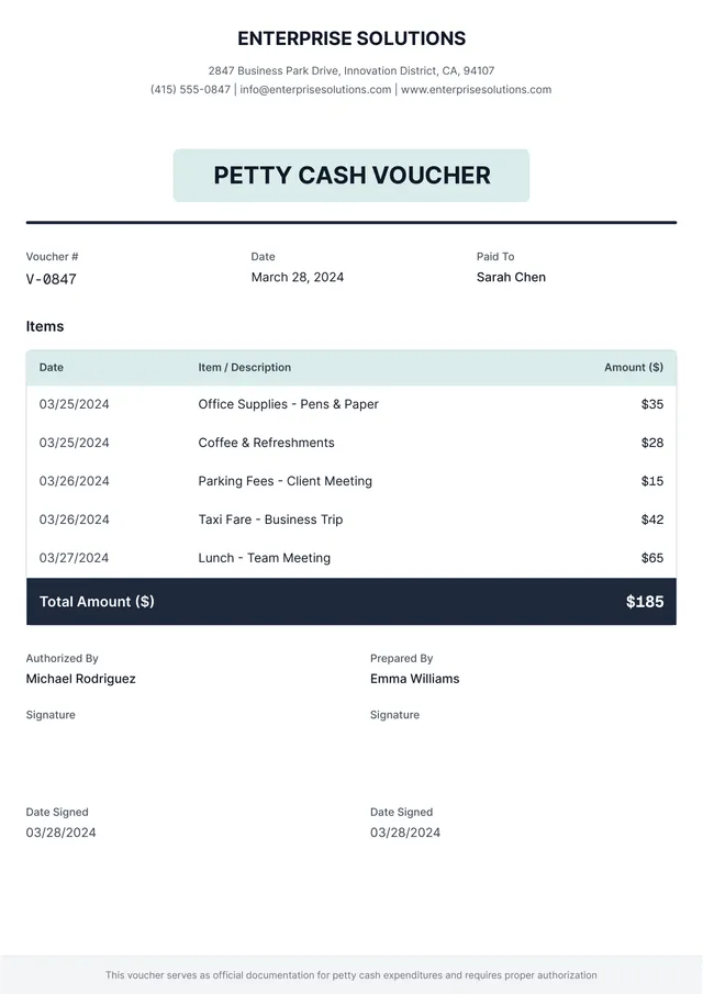 petty cash voucher template
