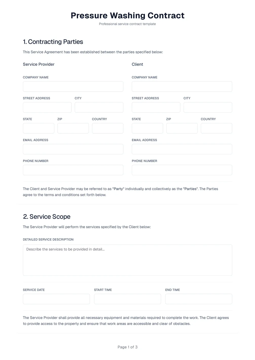 pressure washing contract template