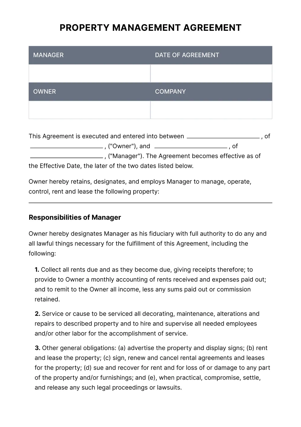 property management contract template