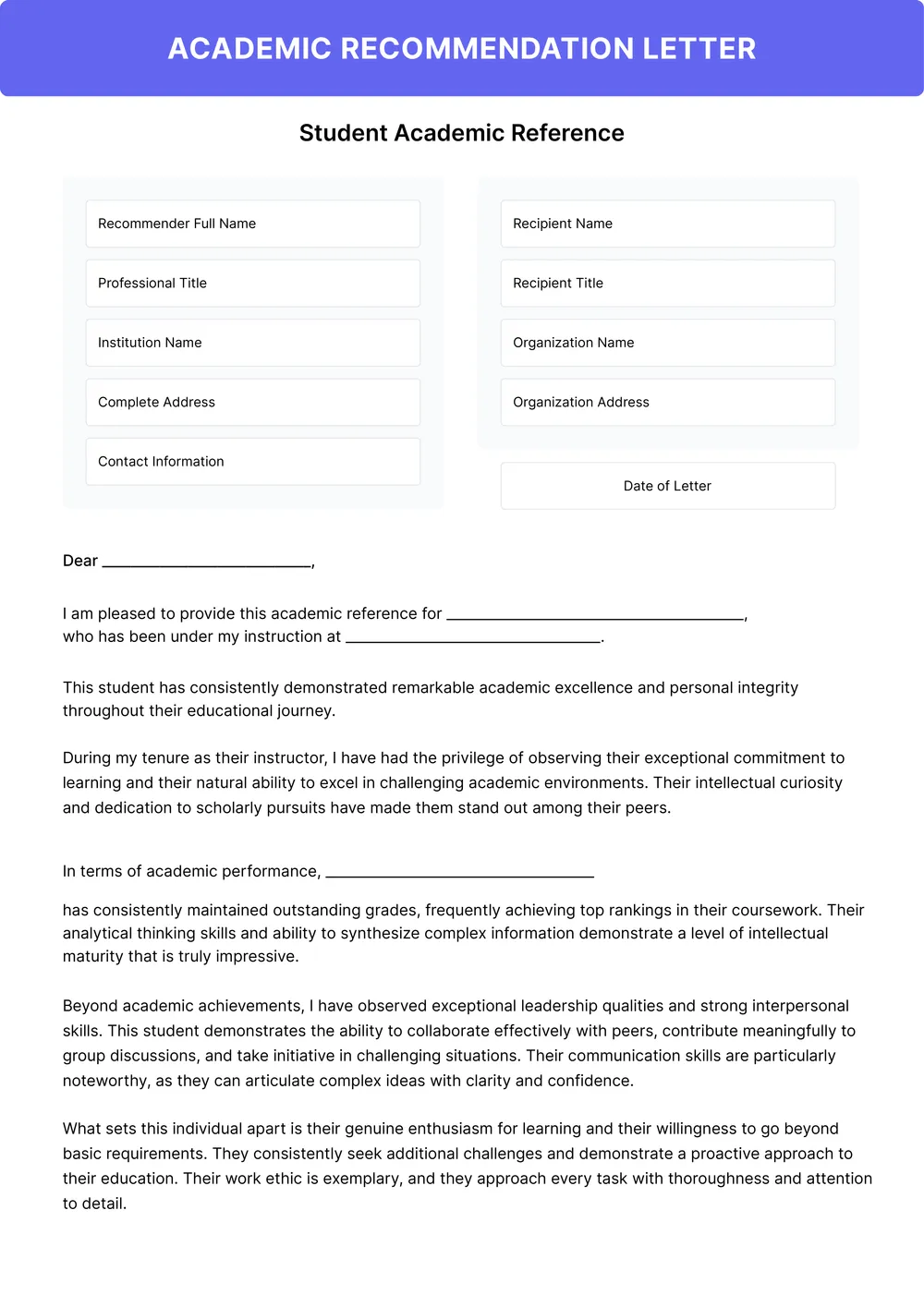 recommendation letter template