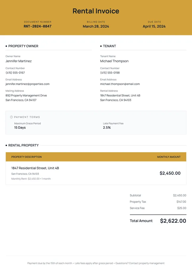 rental invoice template