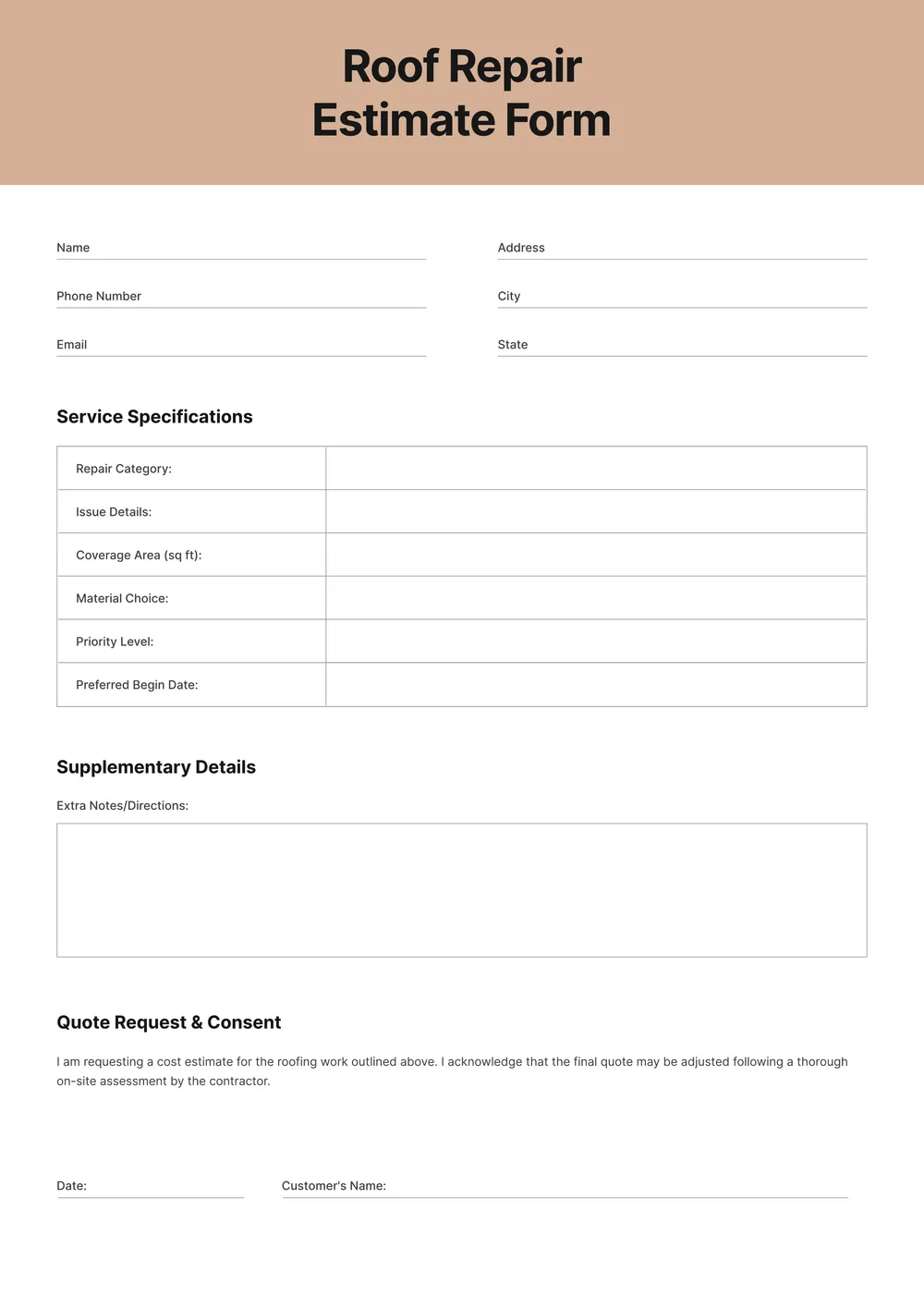 roofing estimate template