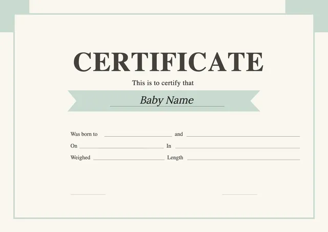 sage ribbon birth certificate template