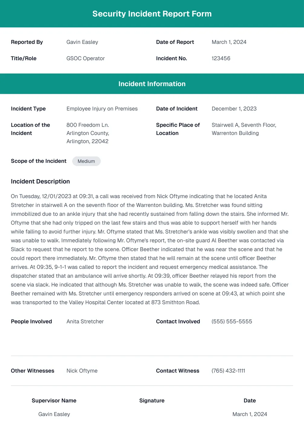 security incident report template