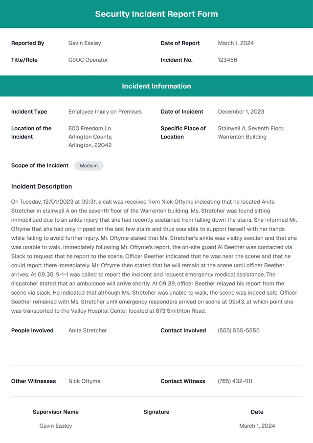 security incident report template