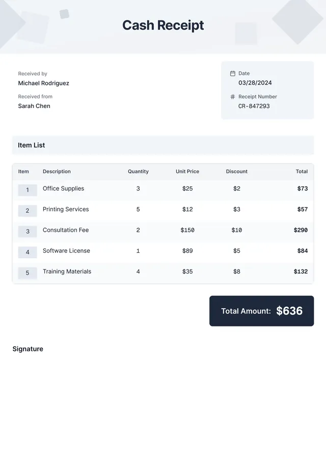 simple cash receipt template