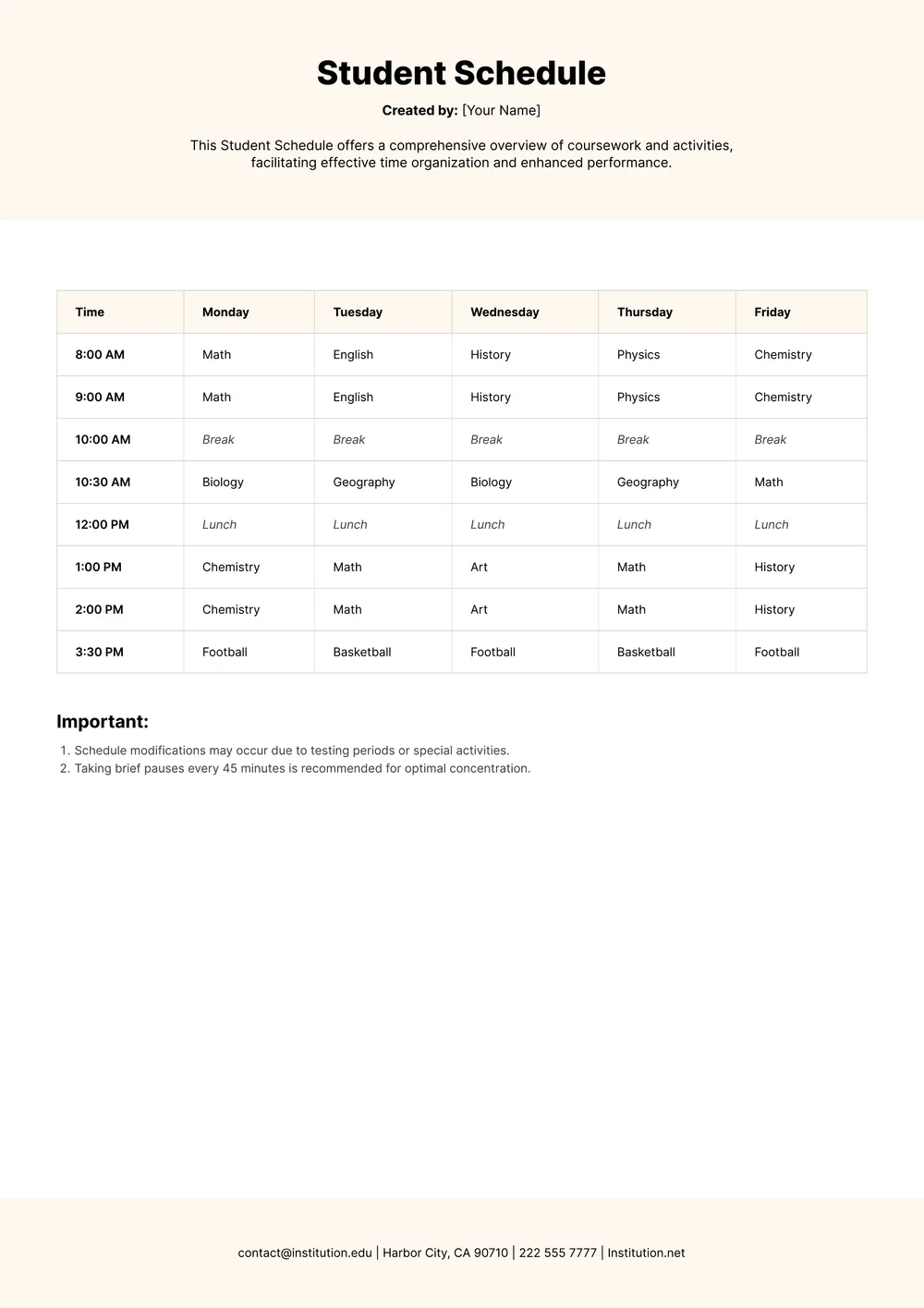 study-schedule form