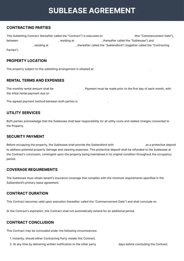 sublease agreement template