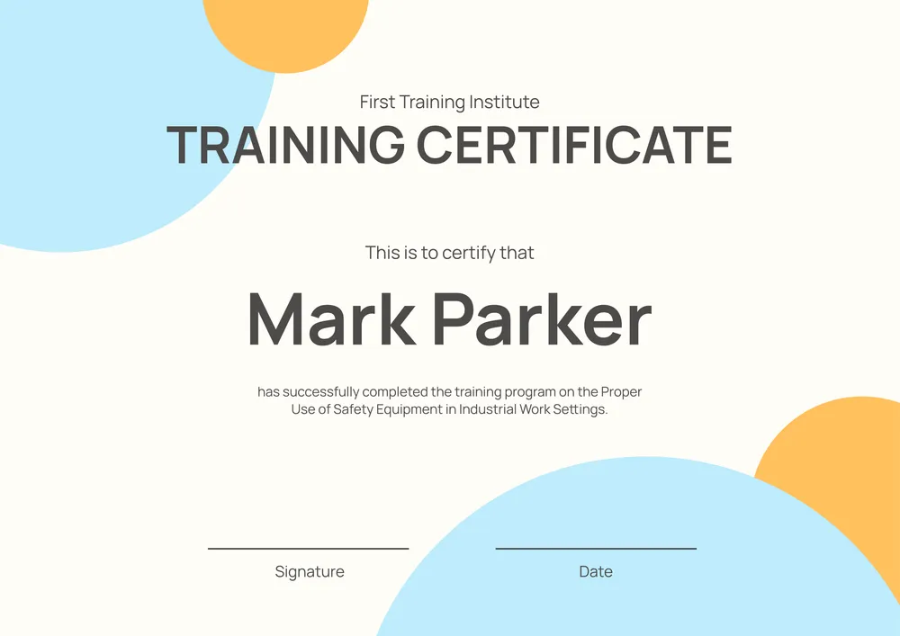 training certificate template
