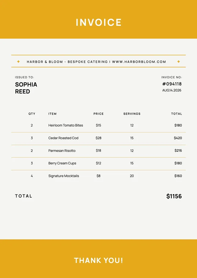yellow banner catering invoice template