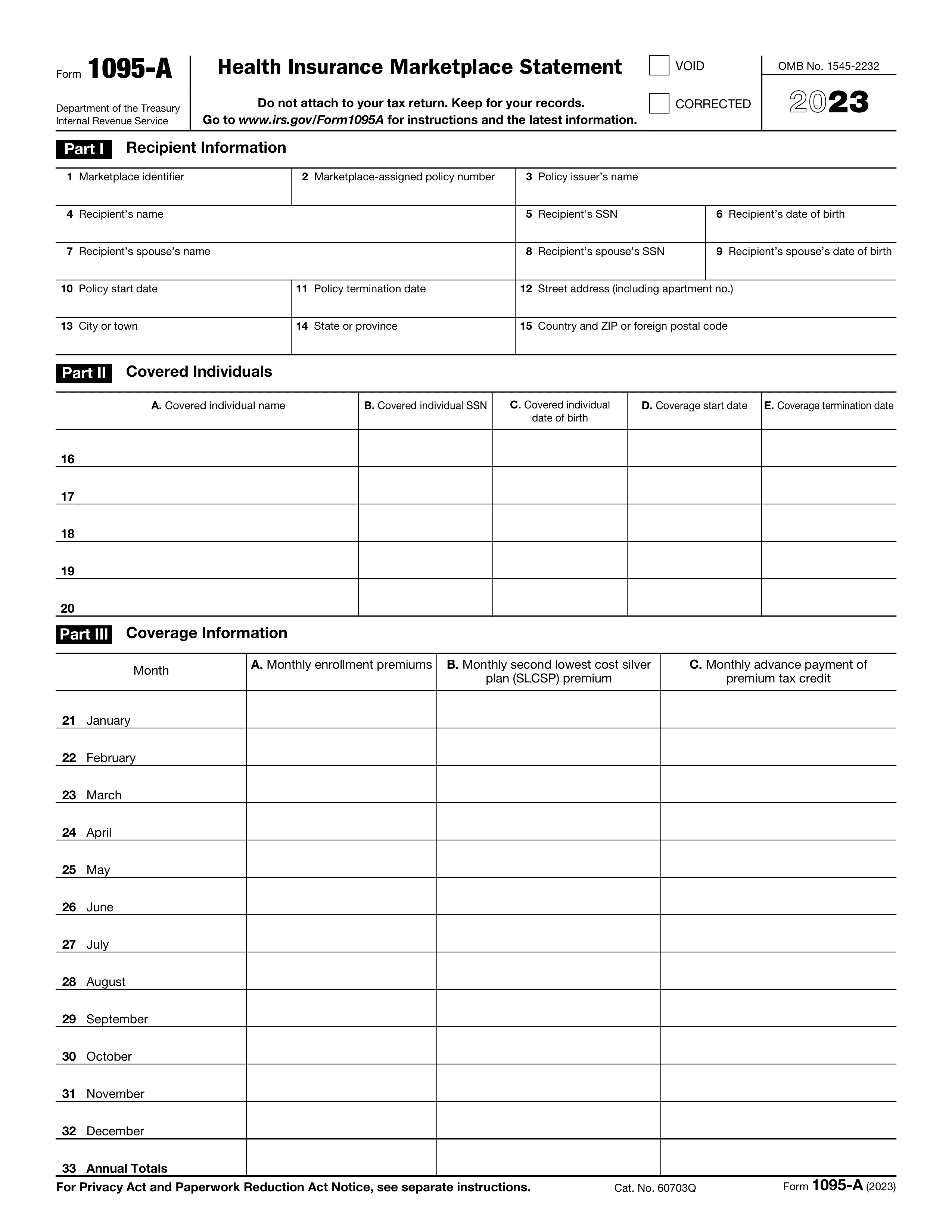 Form 1095-A 2023-2024 - Fill, Edit, and Download - PDF Guru