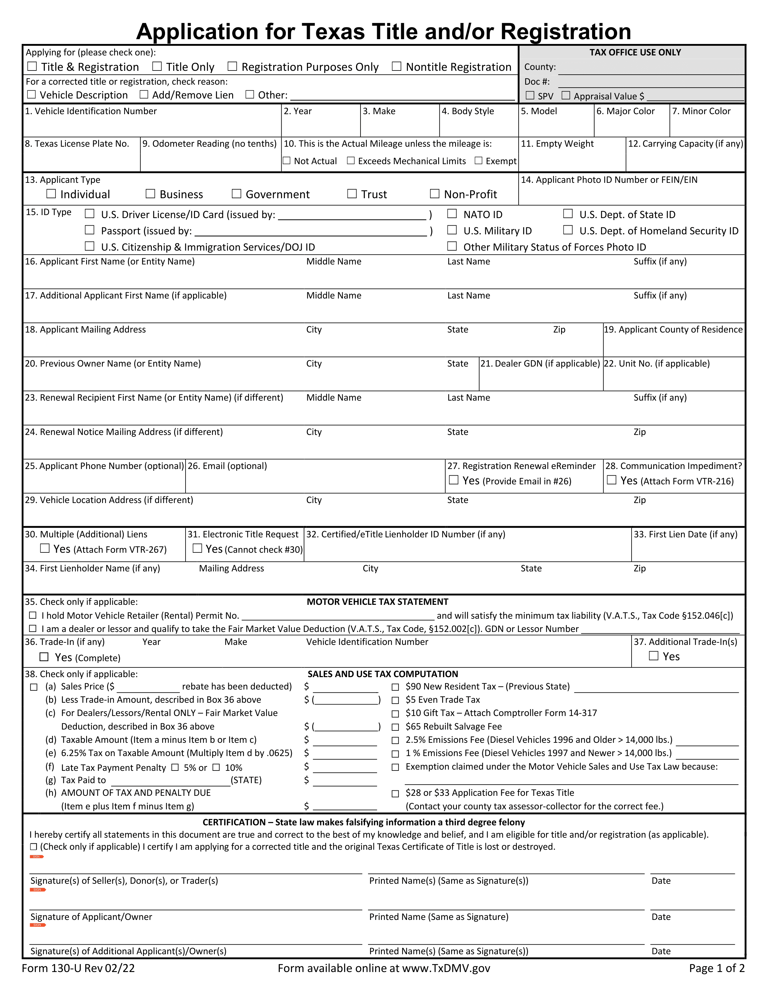 130-u form