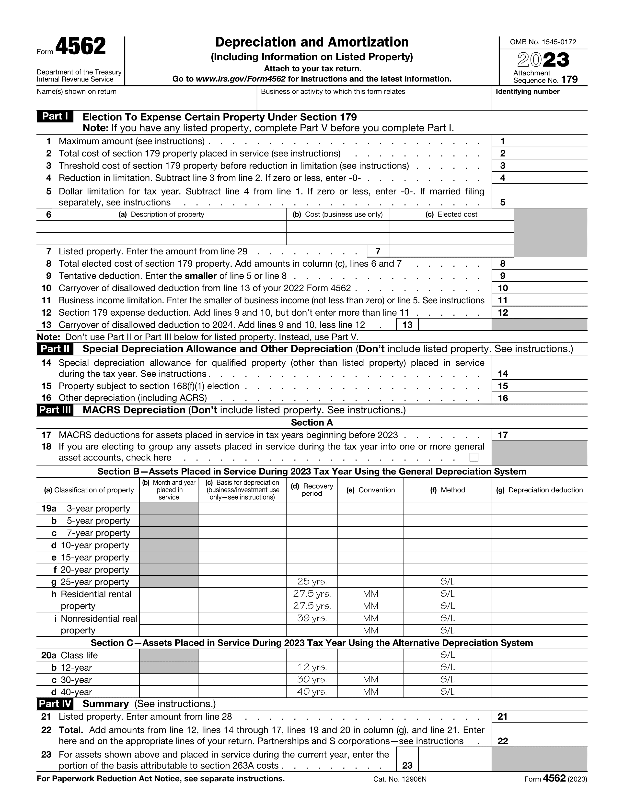 Form 4562 for 2023-2024 - Fill and Edit Online with PDF Guru