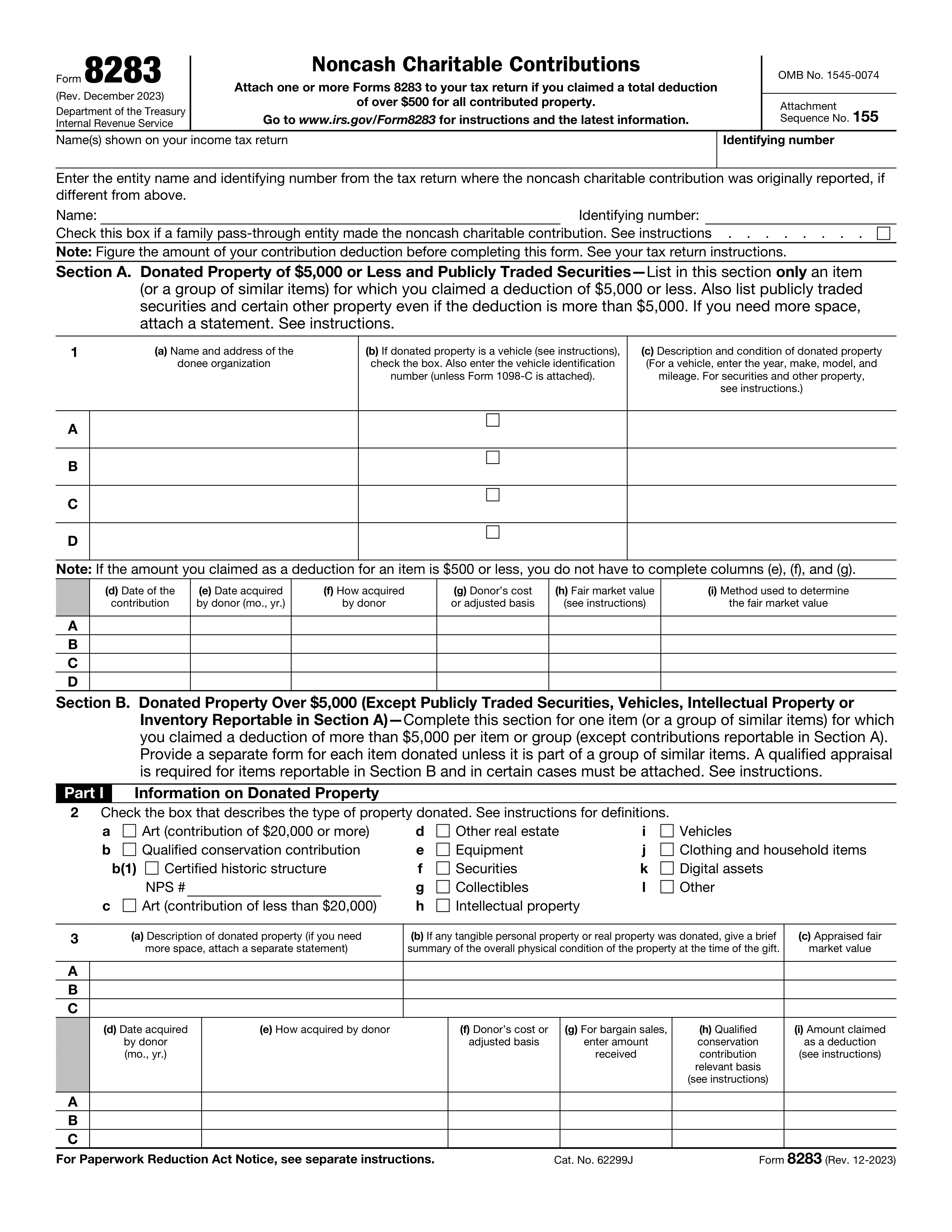 Form 8283 2023-2024 - Fill, Edit and Download - PDF Guru