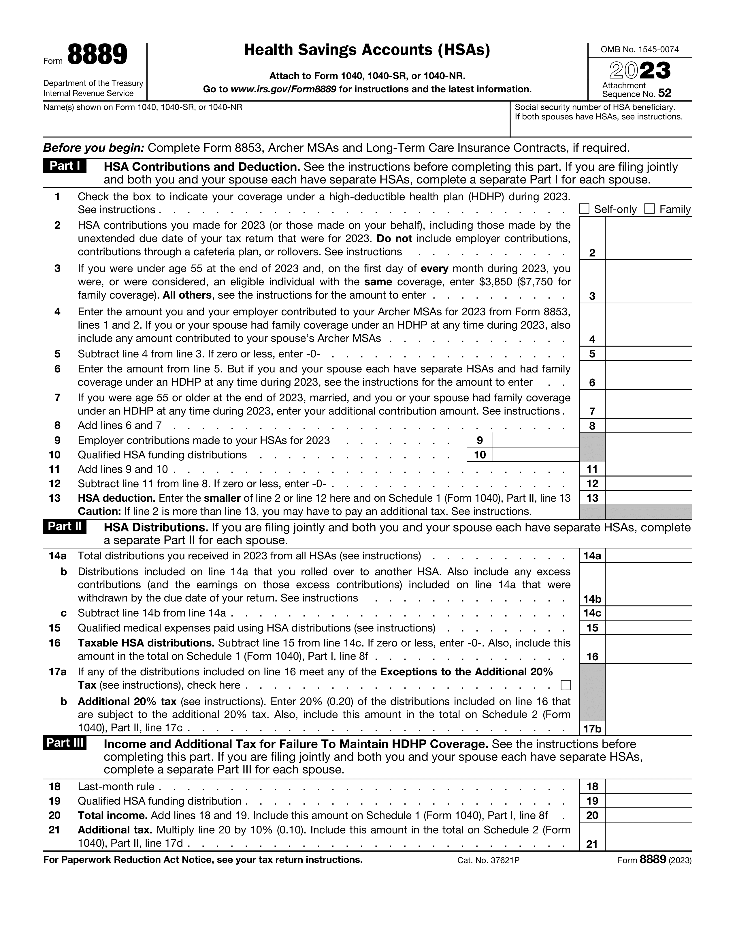 Form 8889 for 2023-2024 - Fill, Edit, and Download - PDF Guru