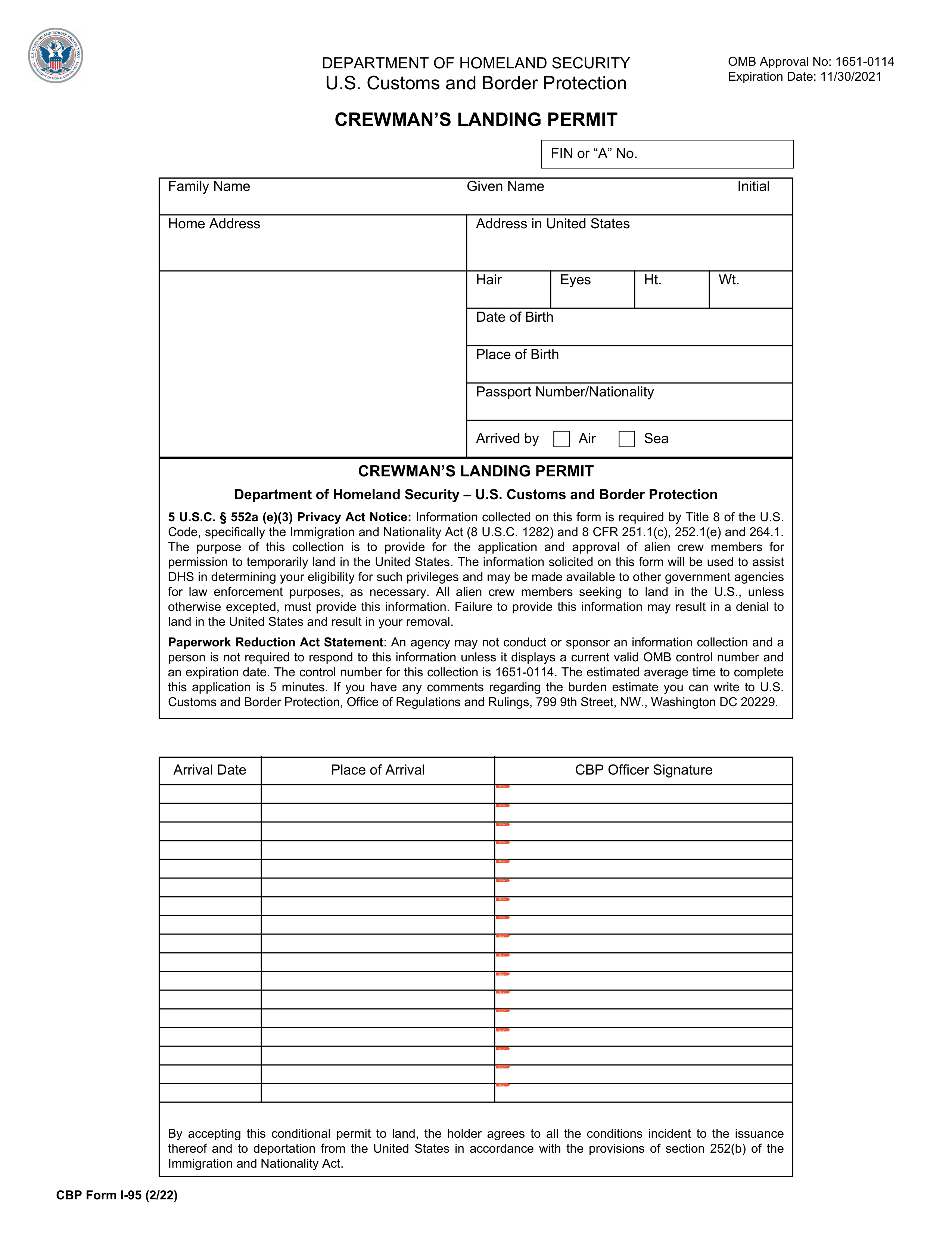 cbp-i-95 form