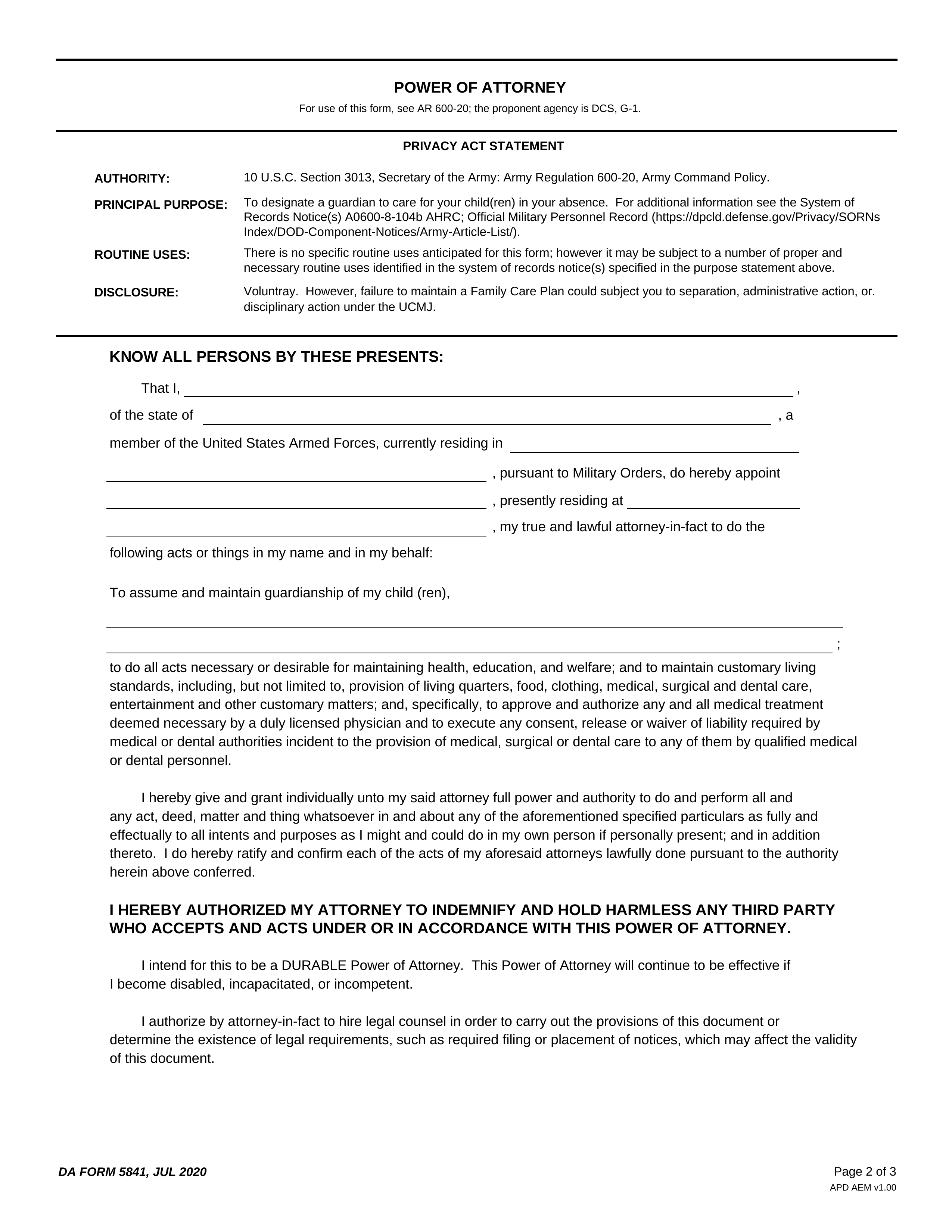 da-5841 form