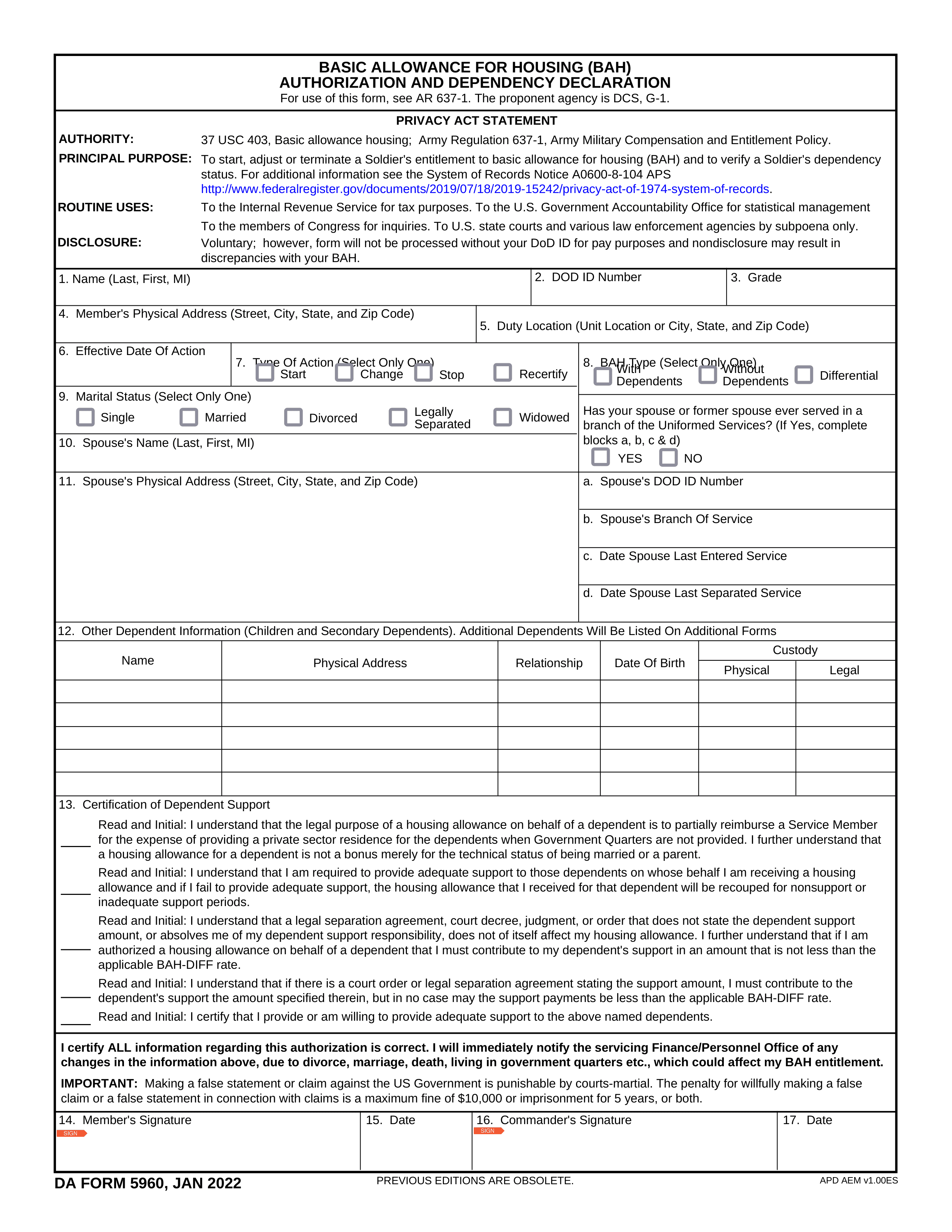 da-5960 form