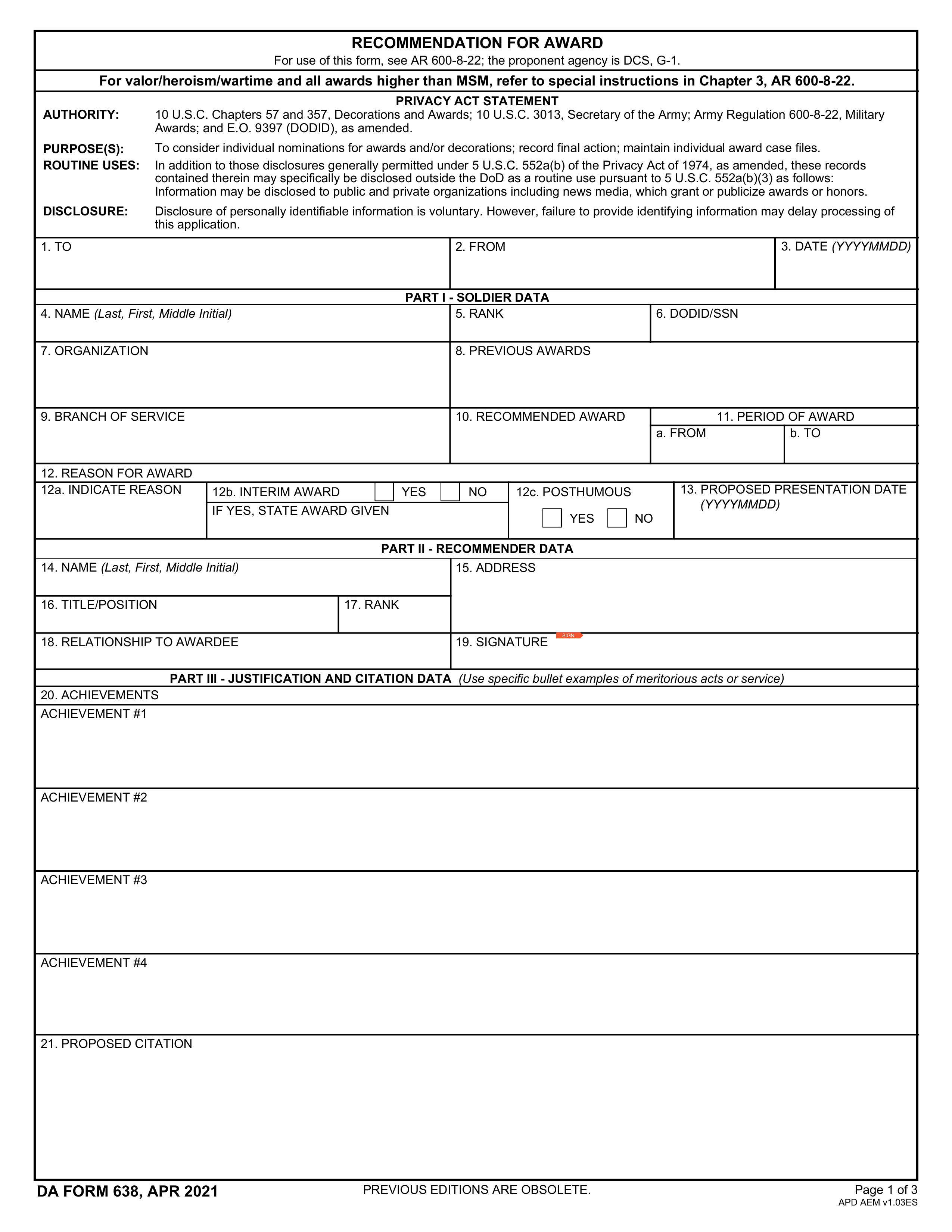 DA Form 638 2023-2024 - Fill, Edit, and Download - PDF Guru