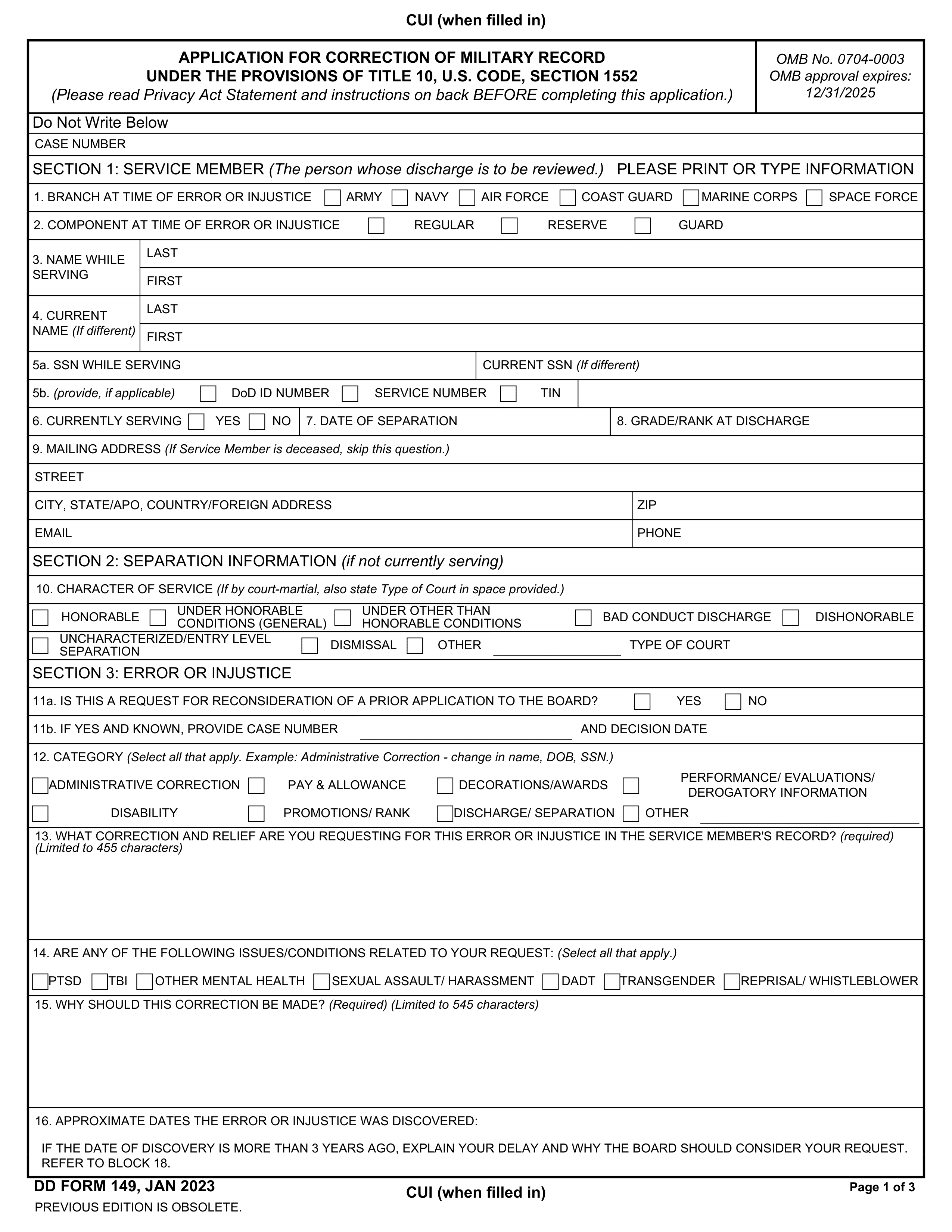 dd-149 form