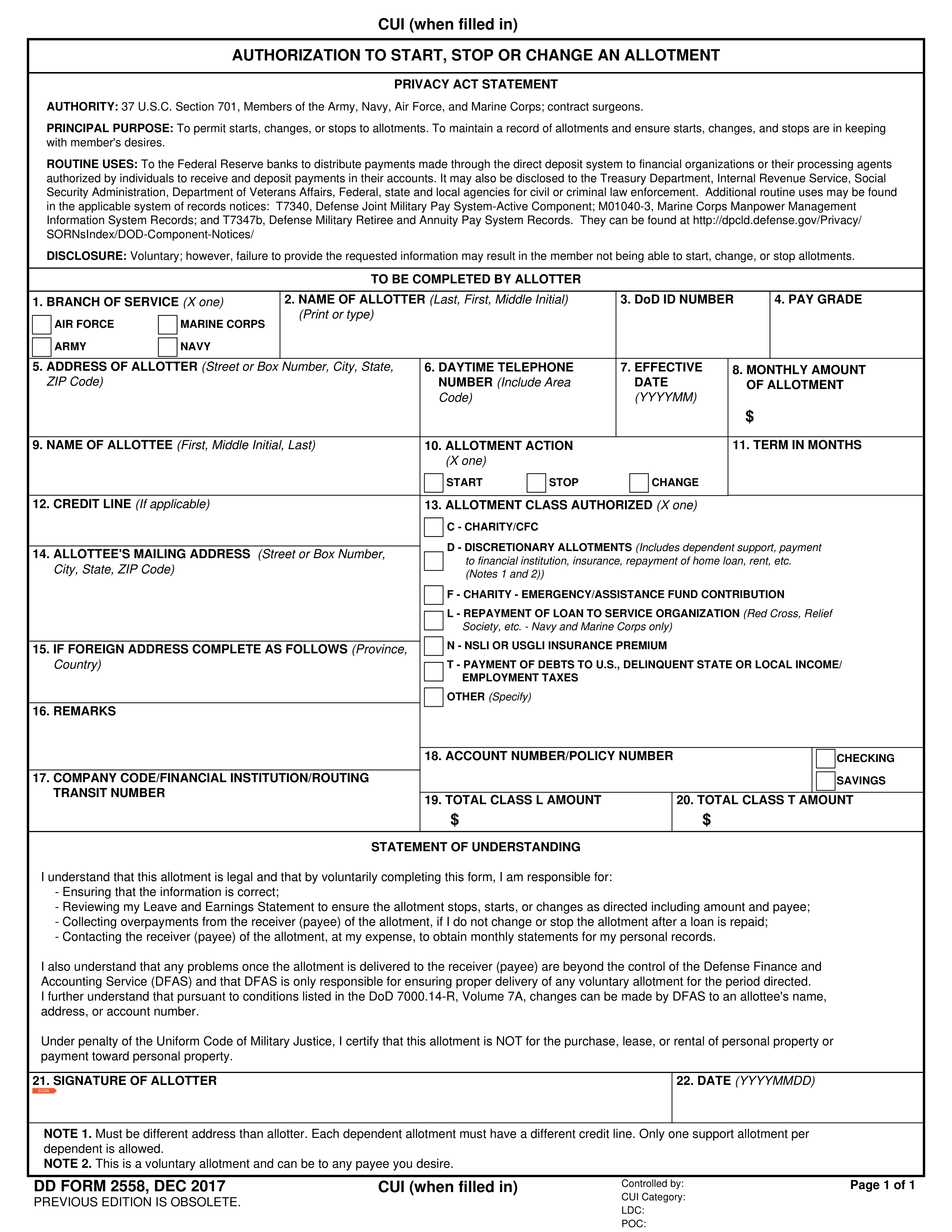 dd-2558 form