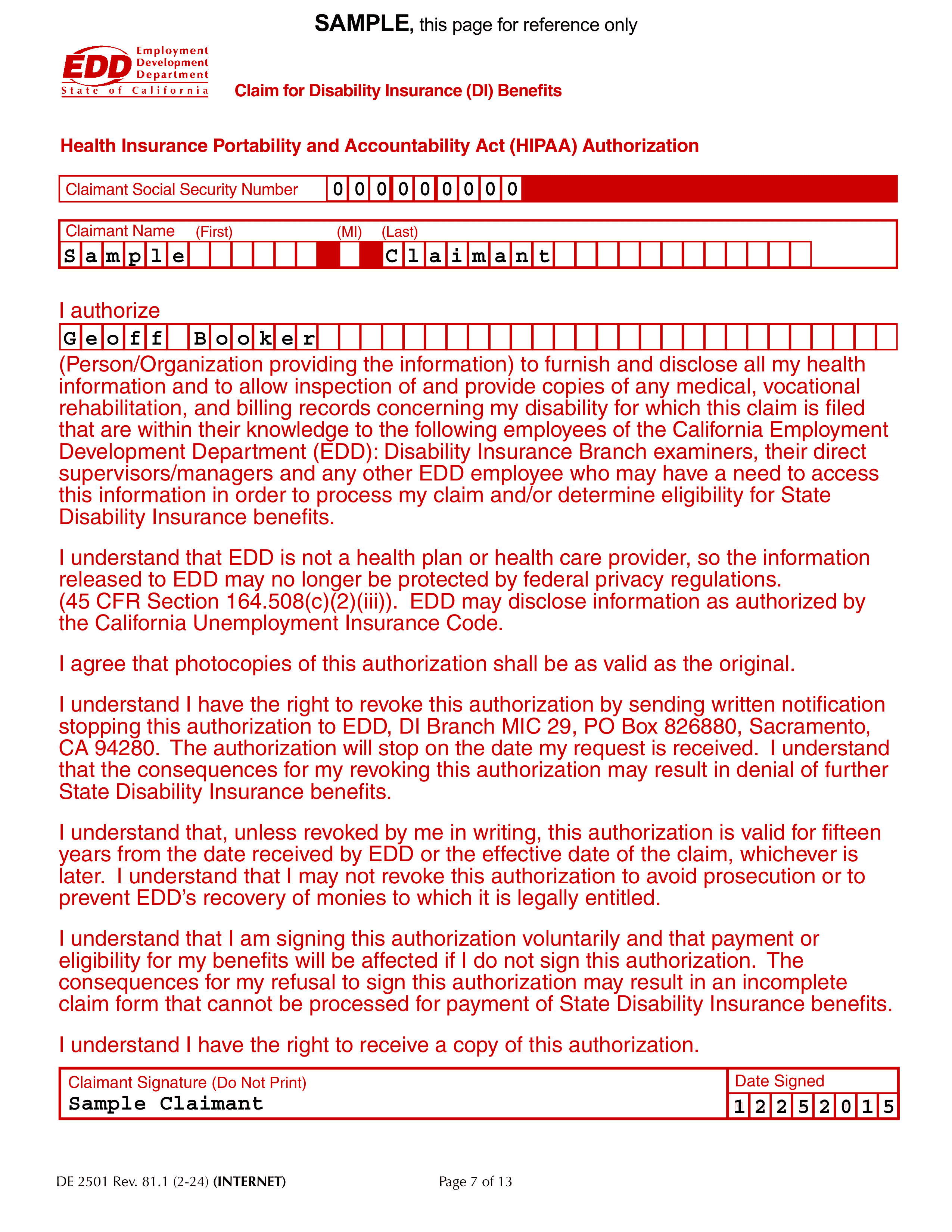 de-2501 form