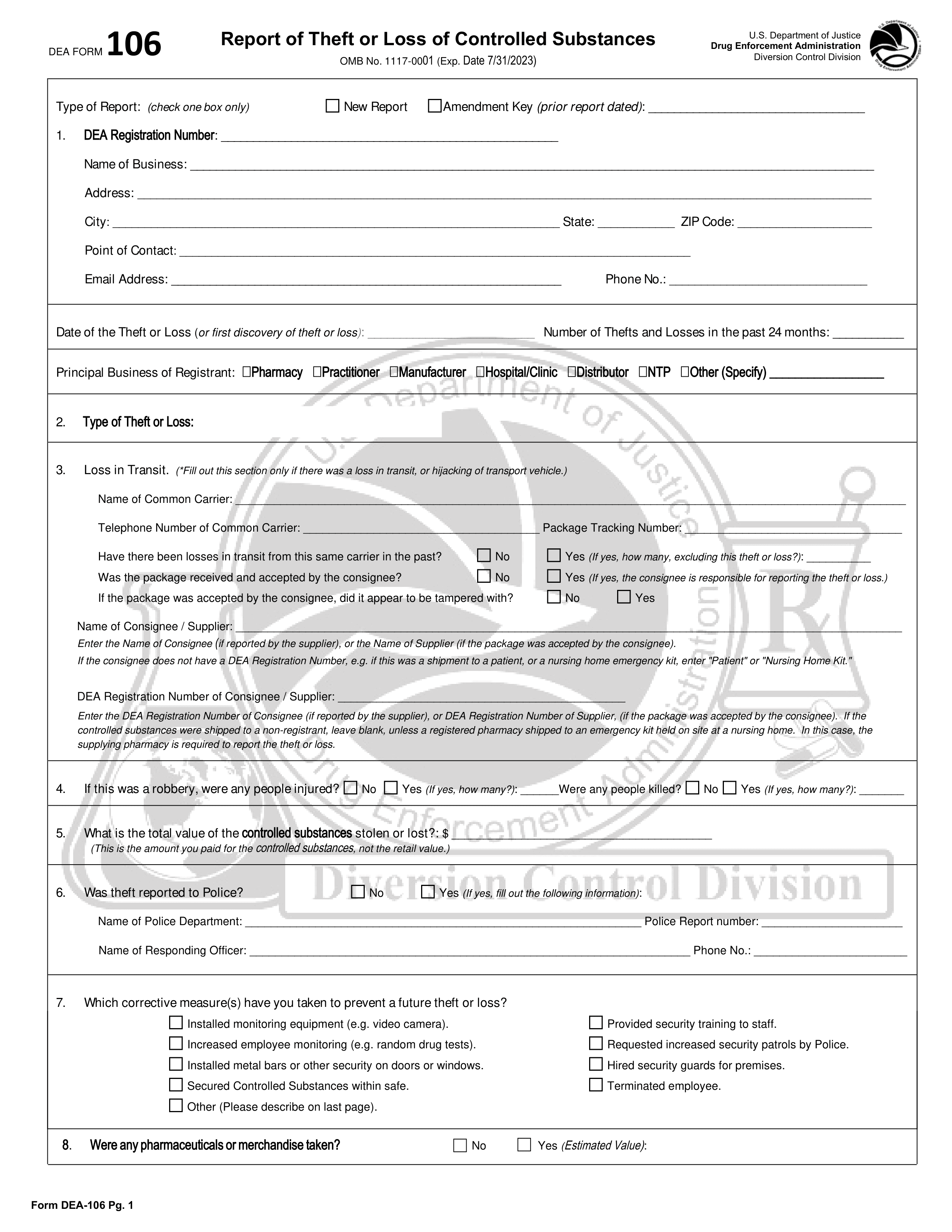 dea-106 form