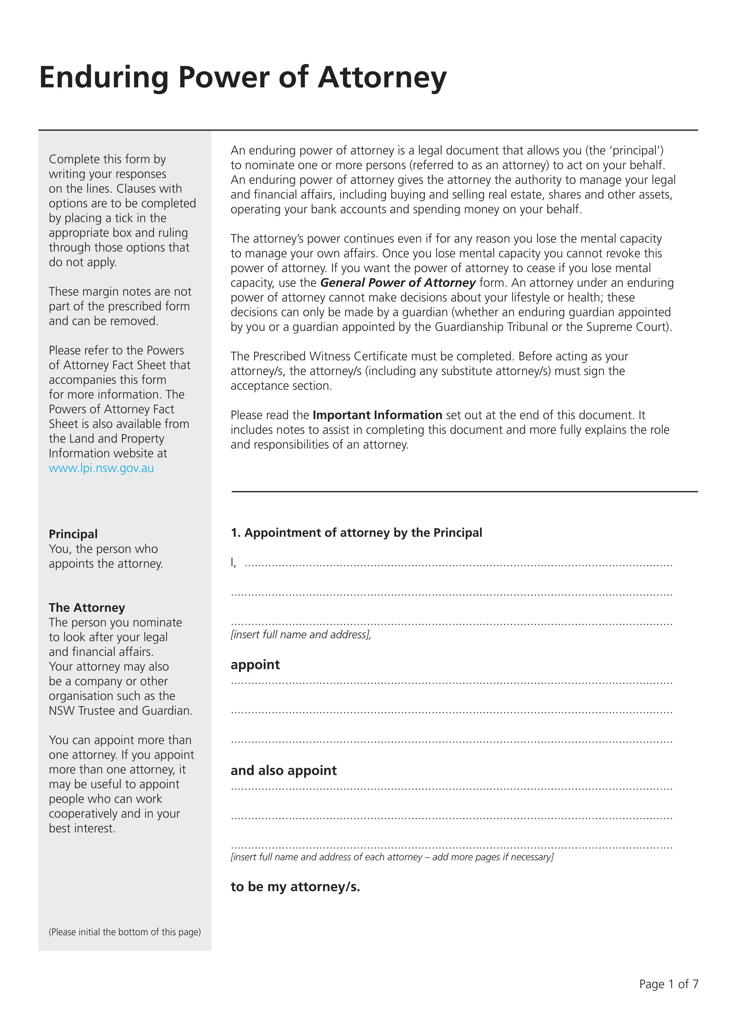 enduring power of attorney nsw form