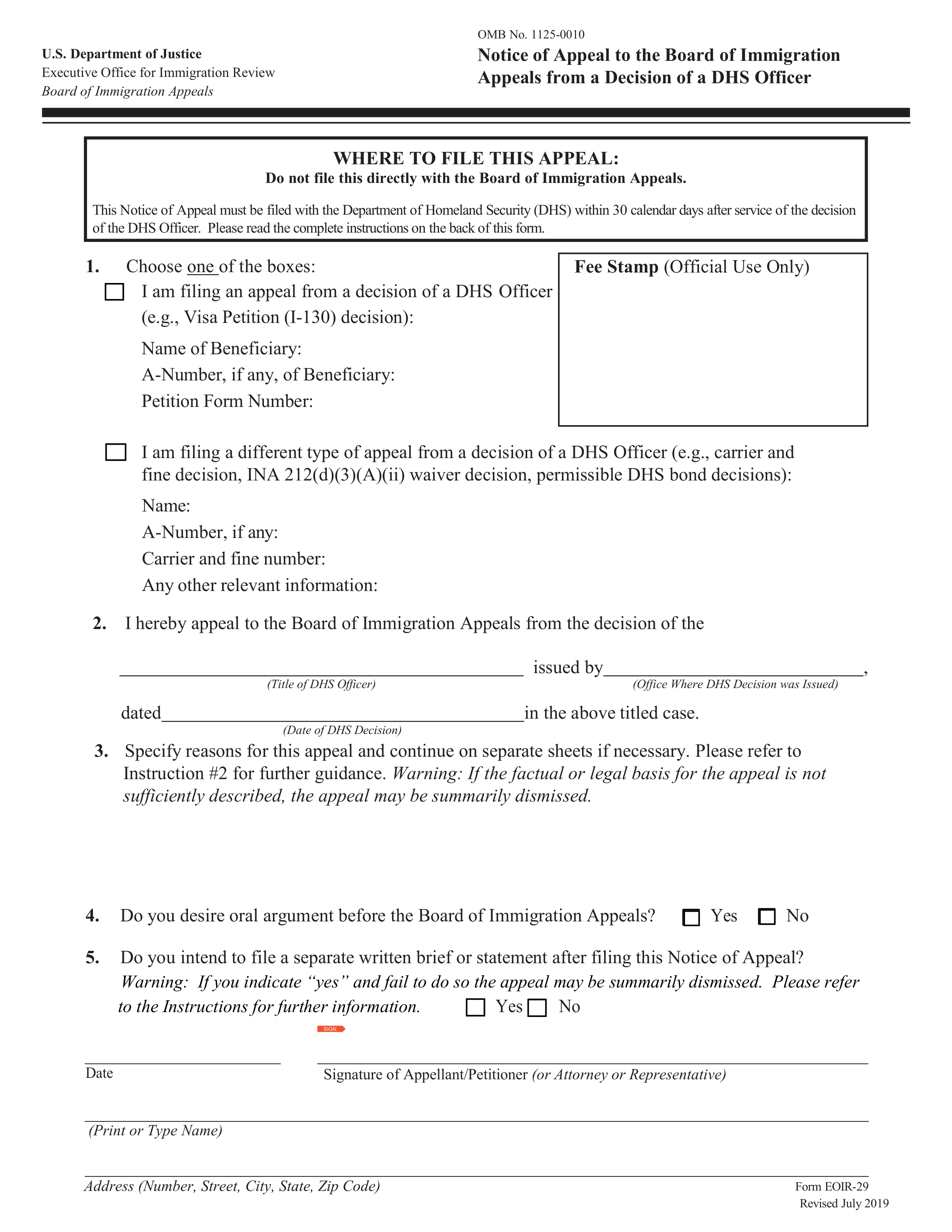 Form EOIR-29 2023-2024 - Fill Official Forms - PDF Guru