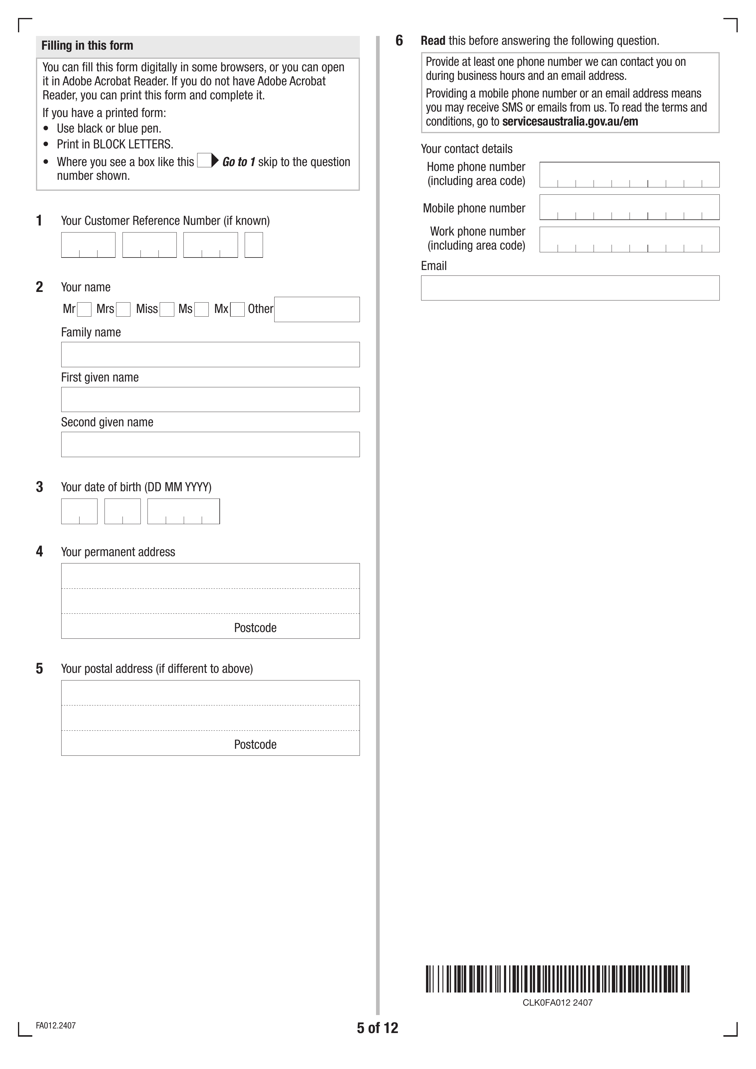 fa012 form