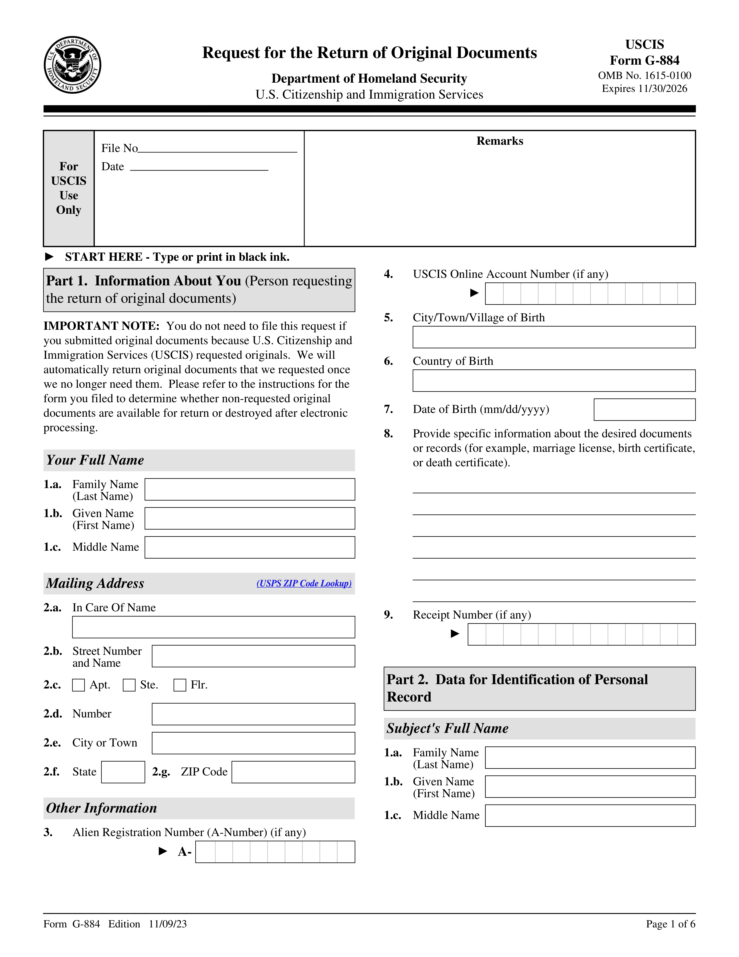 g-884 form