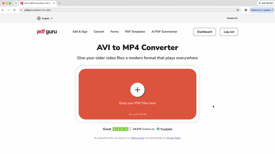 How to convert AVI to MP4 using PDF Guru