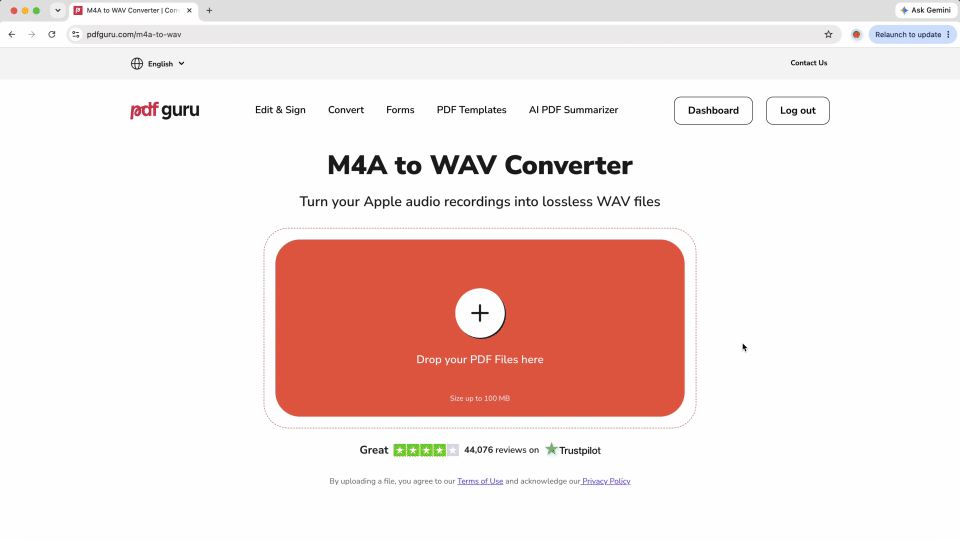 How to convert M4A to WAV using PDF Guru