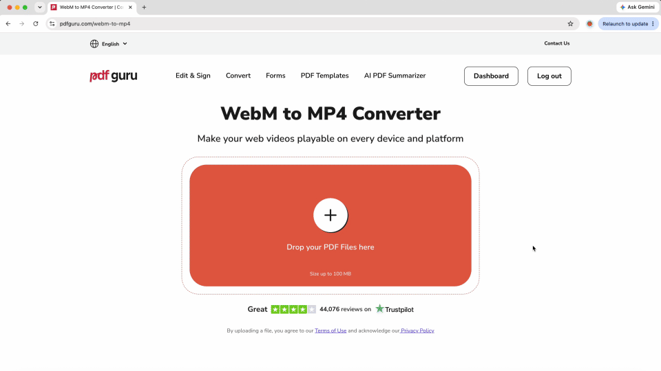 How to convert WebM to MP4 using PDF Guru