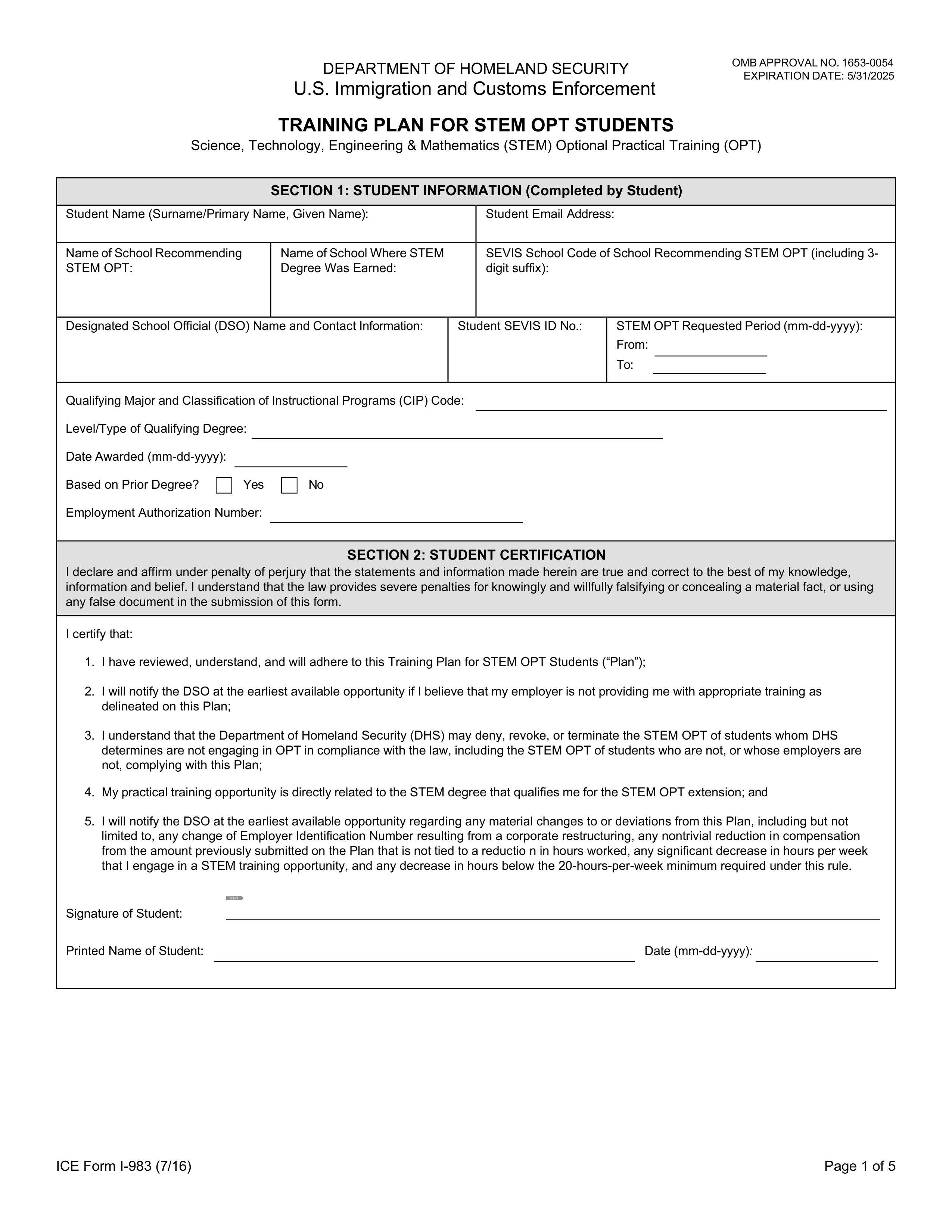 i-983 form