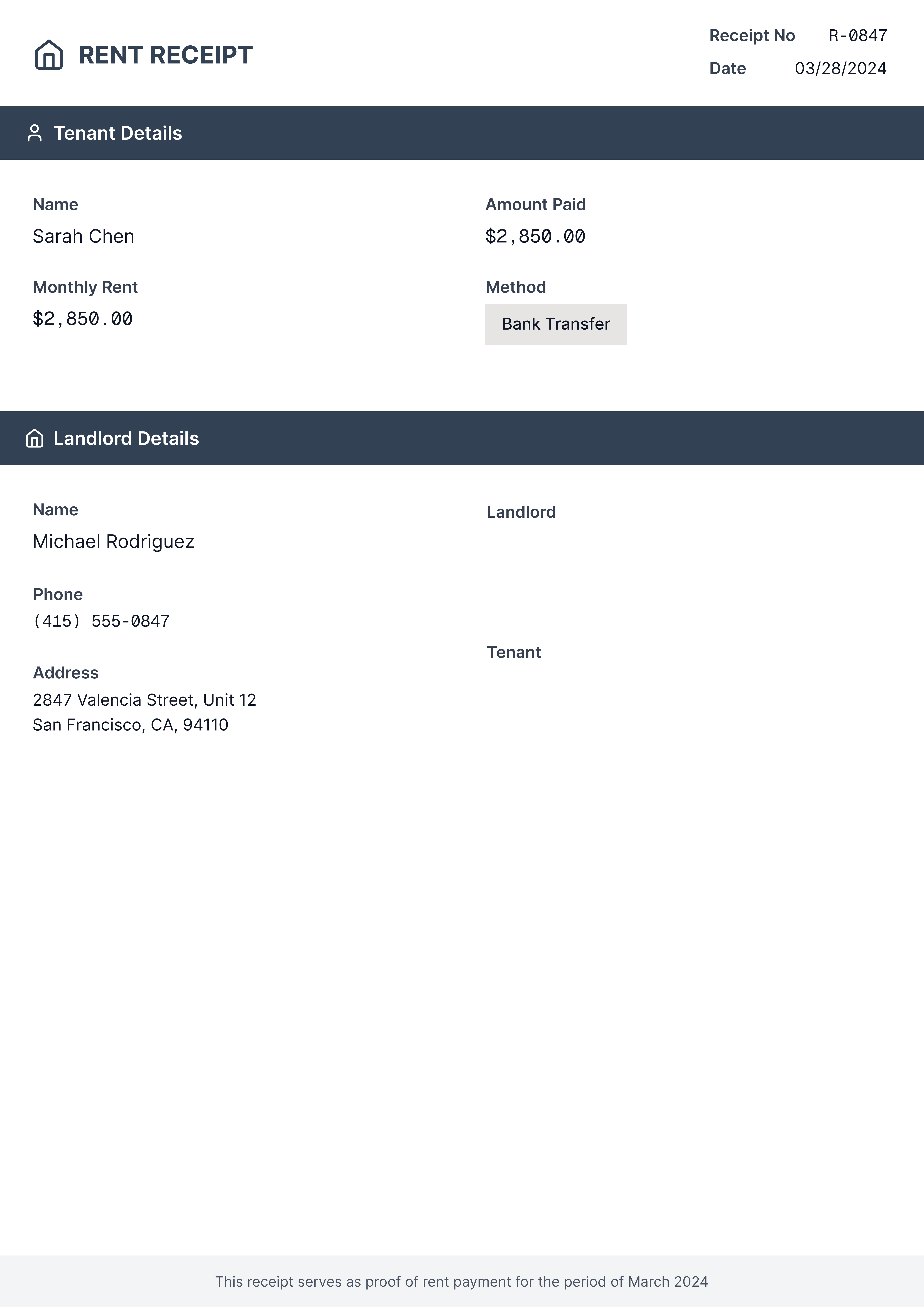 Download Printable Rent Receipt Templates Pdf Word