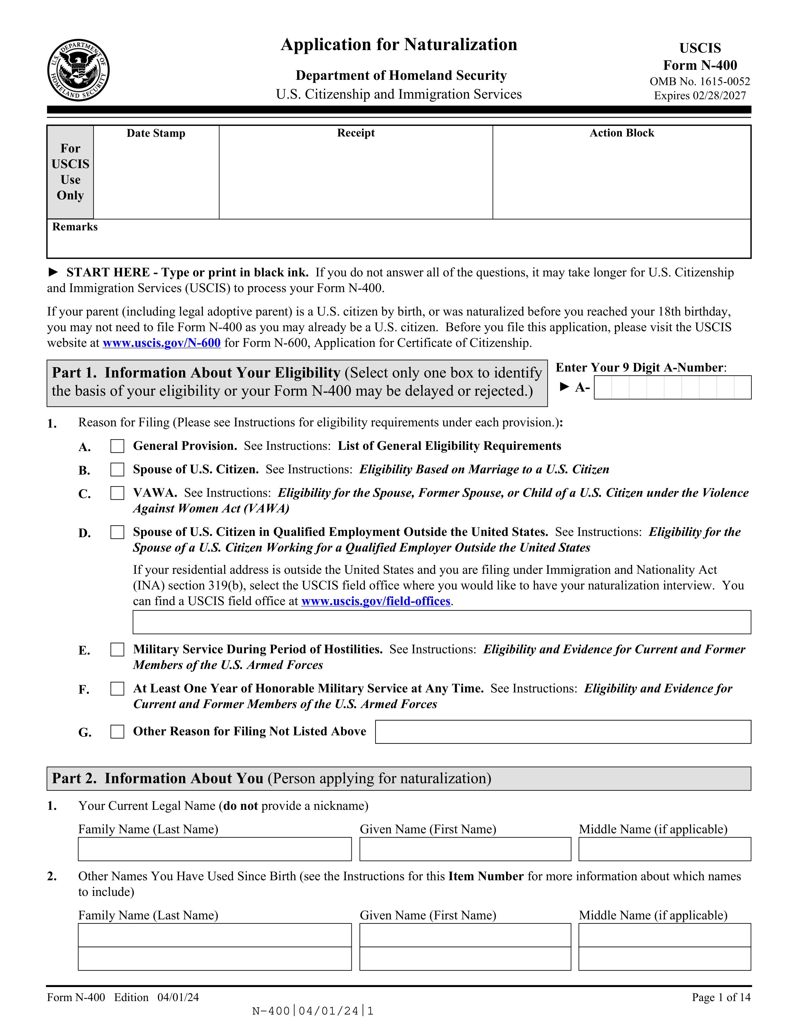 N-400 Form 2023-2024: Fill, Edit, and Download - PDF Guru