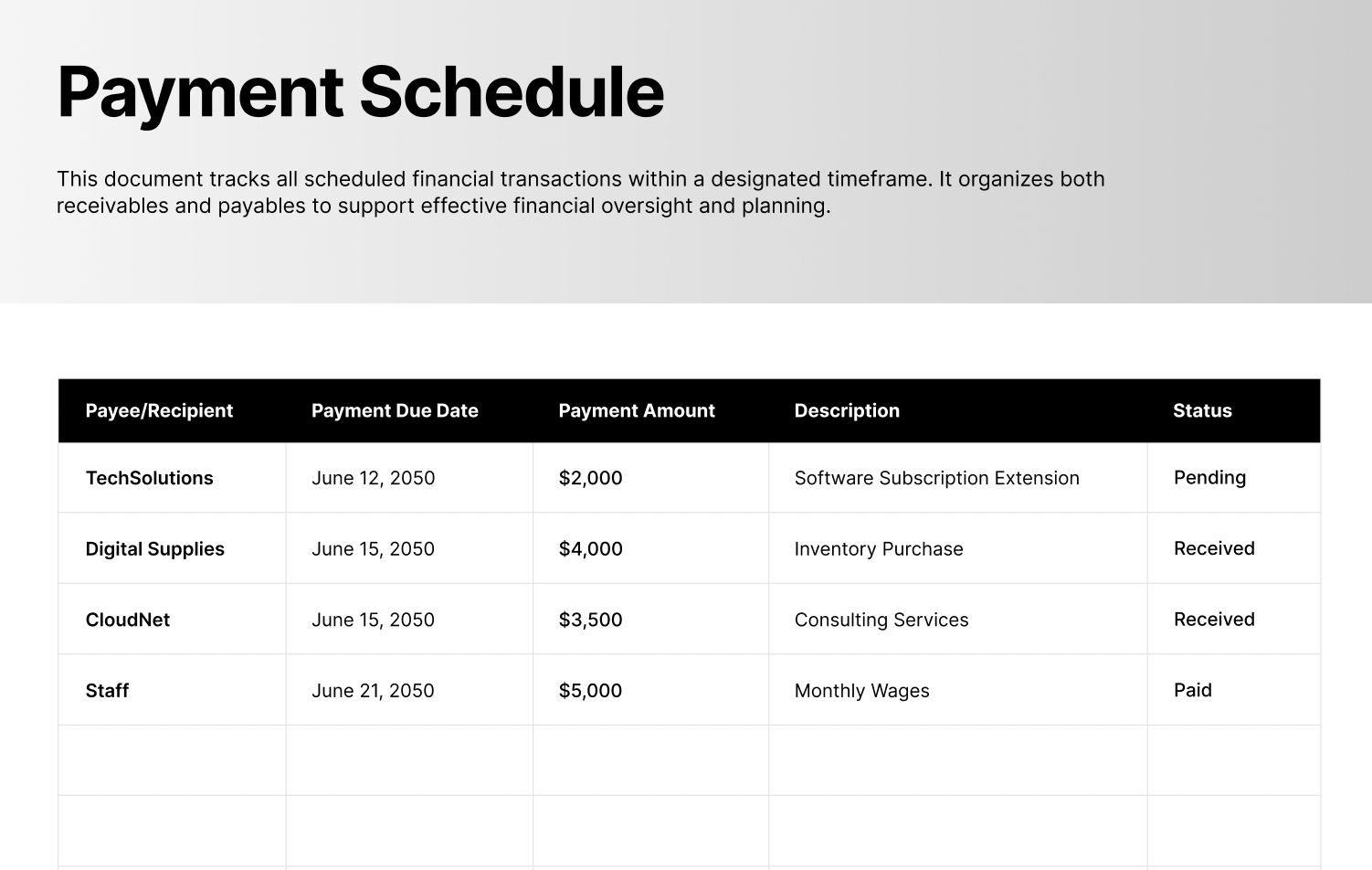 payment schedule
