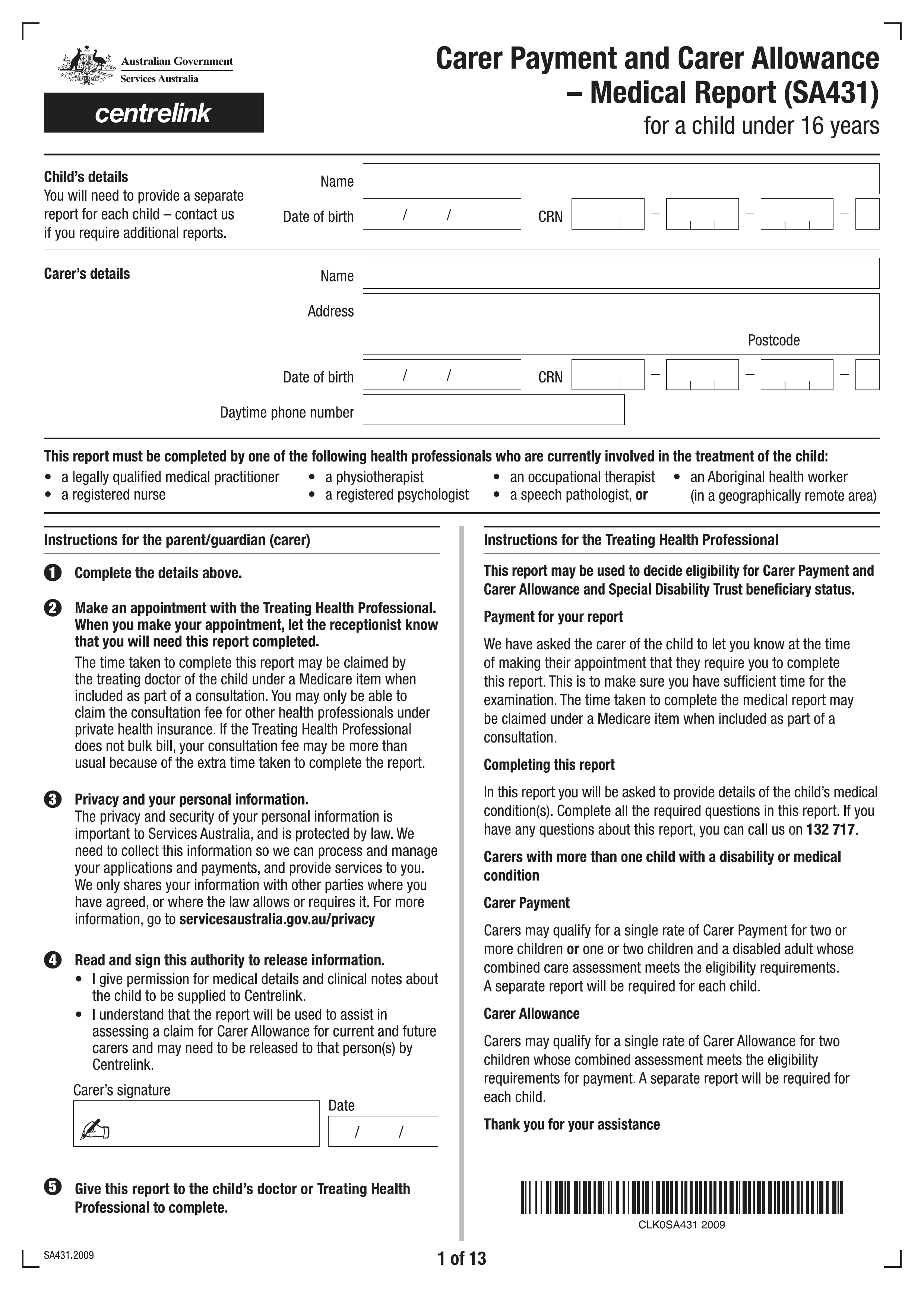 sa431 form