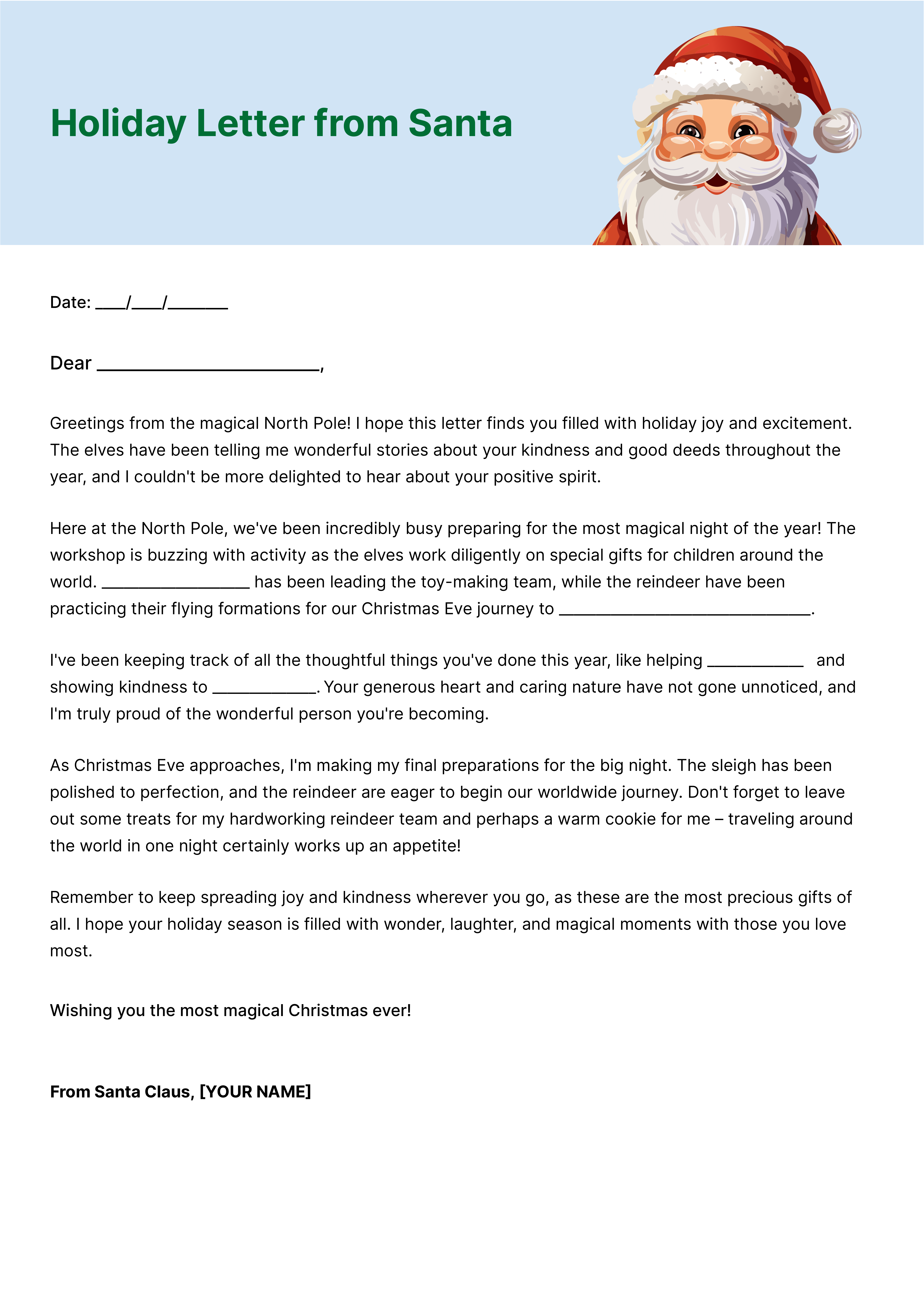 Santa Letter Template | Create Your Holiday Message Today